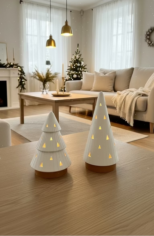 Duo de Bougeoirs Sapin de Noël – Avec bougies LED