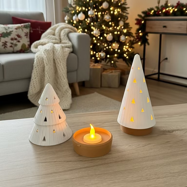 Duo de Bougeoirs Sapin de Noël – Avec bougies LED